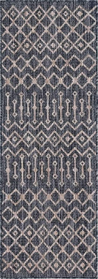 Unique Loom Outdoor Trellis Collection Area Rug - Tribal Trellis (2' x 6' 1" Runner, Charcoal Gray/ Natural)
