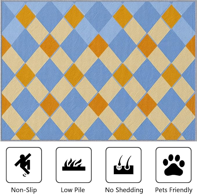 4x6 Rug Washable - Checkerboard Rug for Bedroom, Retro Geometric Non Slip Low Pile Area Rugs for Living Room Laundry, Checkerboard Carpet Room Decor & Gifts