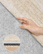 Art&Tuft Washable Rugs 6x9, Low Pile Area Rugs for Living Room - Non Slip and Stain Resistant Soft Thin 6x9 Rug for Bedroom, Dining Room, Kitchen, Office, Brown