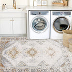 COMSLE Area Rug 4x6 Faux Wool Rugs for Kitchen, Boho Washable Throw Rugs Non-Slip Distressed Carpet Soft Accent Floor Rug for Bedroom, Living Room, Laundry Room (Khaki)
