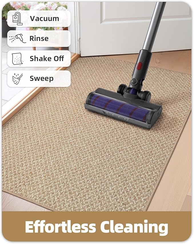 Color&Geometry Ultra Thin Indoor Door Mat Non Slip Rubber Backed Dirt Trapper 24"x36"(Rolled-up NO Creases), Rugs for Entryway, Front Door Mat Indoor Washable Low-Profile Entry Mat, Khaki