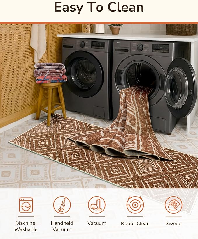 Area Rug 6x9 Rug Machine Washable Non-Slip Low Pile Print Pattern Western Rug for Living Room Bedroom Entryway Tribal Series -Yellowbrown/Cream