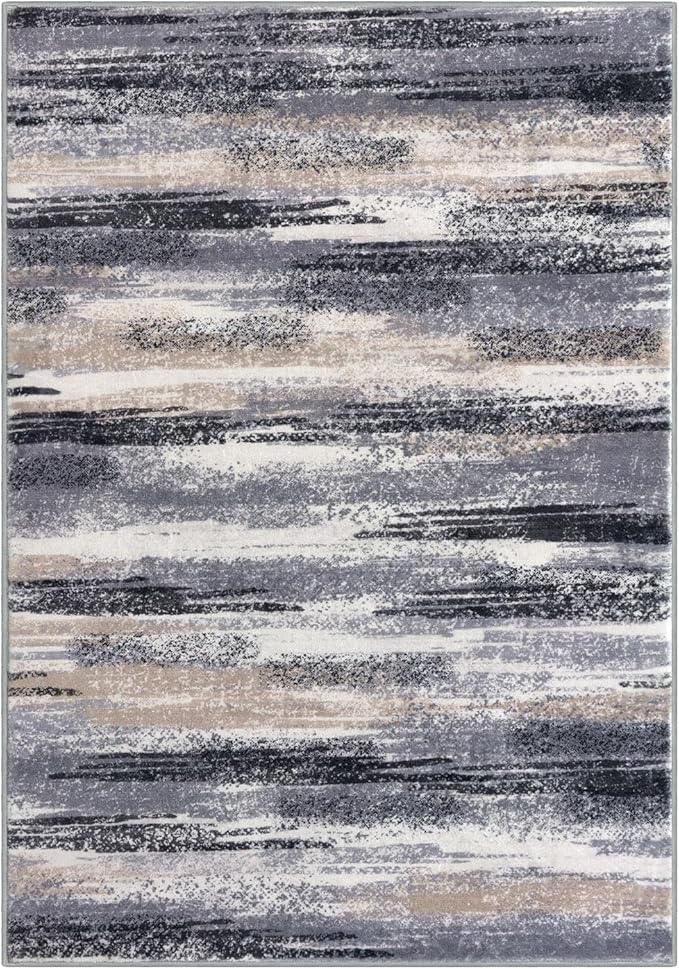 Modern Abstract 9x12 Large Machine Washable Living Room Rug Non-Slip Soft Bedroom Area Rug Grey Black Multi Ultra Thin Print Faux Wool Carpet Throw Rugs for Nursery Playroom Dining Room Indoor