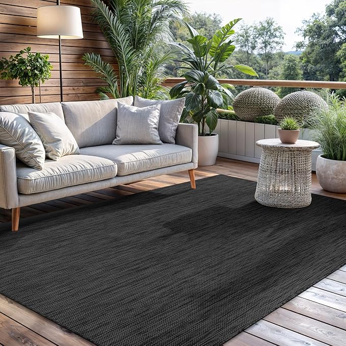CAMILSON Outdoor Rug 5x7 Modern Area Rugs for Indoor and Outdoor Patios and Porches - Waterproof, Washable, Non-Shedding, Easy-to-Clean Outside Carpet (5 x 7, Solid - Dark Gray)
