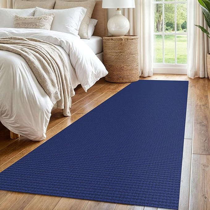 IOHOUZE Washable Runner Rug 2.6x8 Non Slip Rubber Backed Wide Hallway Runner Entryway Runner Indoor, Kitchen Rugs Woven Cotton Floor Carpet for Hall Entrance Bedroom, Royal Blue/Navy