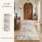 3X8 Washable Runner Rug for Hallway: Soft Neutral Modern Abstract Area Rug - Non-Slip Low Pile Long Throw Indoor Carpet for Kitchen Entryway Kitchen Bedroom Laundry Bathroom - Brown Grey
