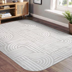 Beverly Rug Modern Geometric Area Rug 6x9 Low-High Pile Durable Soft Abstract Curved Indoor Rugs for Living Dining Room Office Stain Resistant Non Shedding Casual Indoor Carpet Beige White 6 x 9