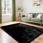 4x6 Solid Fluffy Black Area Rug – Washable, Durable, Living Room Rug, Non-Slip High Pile Shag Rugs for Bedroom, Living Room, Bedside, Dorms, Nursery Rooms, Kids Room, Soft Indoor Floor Carpet