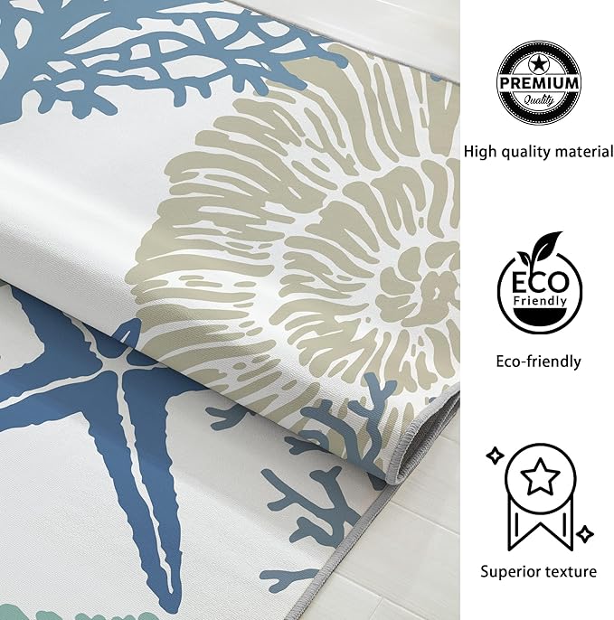 Tritard Coastal Area Rugs Nautical Beach Themed Non-Slip Machine Washable Rugs Modern Floor Carpet for Living Room Bedroom, 5x7, Blue