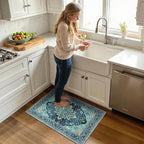 Area Rugs 2'x3' Washable Non-Slip, Floral Vintage Distress Print Pattern Medallion Carpet for Living Room Bedroom Dining Room, Teal Green Lake Blue Turquoise