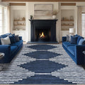 HelloTree Area Rug for Living Room 9x12 Washable Geometric Moroccan Rug Stripe Farmhouse Bohemian Minimalistic Non Slip Non Shedding Ultra Thin Soft Rug for Bedroom Office DiningRoom Nursery-Blue