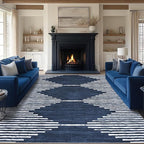 HelloTree Area Rug for Living Room 8x10 Washable Geometric Moroccan Rug Stripe Farmhouse Bohemian Minimalistic Non Slip Non Shedding Ultra Thin Soft Rug for Bedroom Office DiningRoom Nursery-Blue