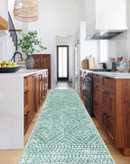 Wonnitar Moroccan Kitchen Runner Rug Washable Non-Slip, 2'6"x10' Mint Green Hallway Rugs, Boho Long Runner Rug for Entryway, Low Pile Soft Runner for Bathroom Laundry Entrance (Mint Green,2'6"x10')