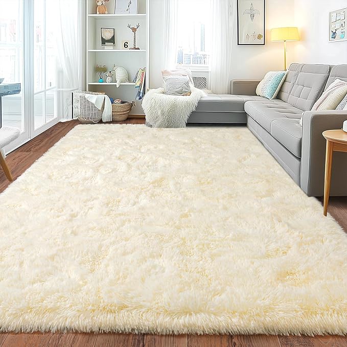 Upgrade Non-Slip Plush Rugs Fluffy Area Rugs for Living Room, Soft Shaggy Carpets for Living Room, Perfect Decor for Modern Home Light Champagne 8x10 Feet