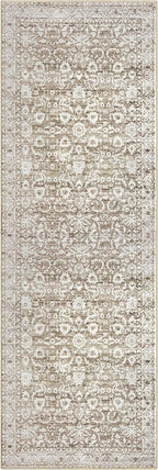 Vintage Floral 2x6 Runner Rug, Beige Tan White Washable Kitchen Runner Rug Non-Slip Neutral Hallway Rug Runner Thin Printed Faux Wool Super Soft Carpet for Entryway Bedroom Laundry Room Indoor