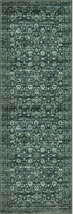 Vintage Floral 2.6x8 Runner Rug, Dark Green Washable Kitchen Runner Rug Non-Slip Hallway Rug Runner Boho Thin Printed Faux Wool Super Soft Carpet for Entryway Bedroom Laundry Room Indoor