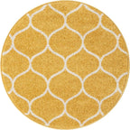 Rugs.com Lattice Frieze Collection Rug – 3' Round Yellow Medium Rug Perfect for Kitchens, Dining Rooms