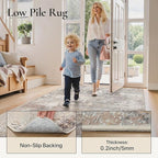 GENIMO Washable 8x10 Area Rugs for Living Room, Non Slip Modern Abstract Rug, Machine Washable Stain Resistant Low Pile Soft Carpet for Bedroom, Dining, Office, Light Grey Brown