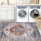 COMSLE Area Rug 4x6 Faux Wool Rugs for Kitchen, Boho Washable Throw Rugs Non-Slip Distressed Carpet Soft Accent Floor Rug for Bedroom, Living Room, Laundry Room (Rust Red)
