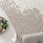 Paco Home Modern in- and Outdoor Rug with Carved Oriental Mandala Pattern in Cream, Size: 5'3" x 7'7"