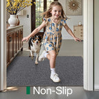 LUMI Ultra Thin Indoor Door Mat for Entrance 17"x30", Non Slip Entryway Mat, Low Profile Doormat, Unique Herringbone Design Carpet for Inside, Patio, Porch, Dark Gray