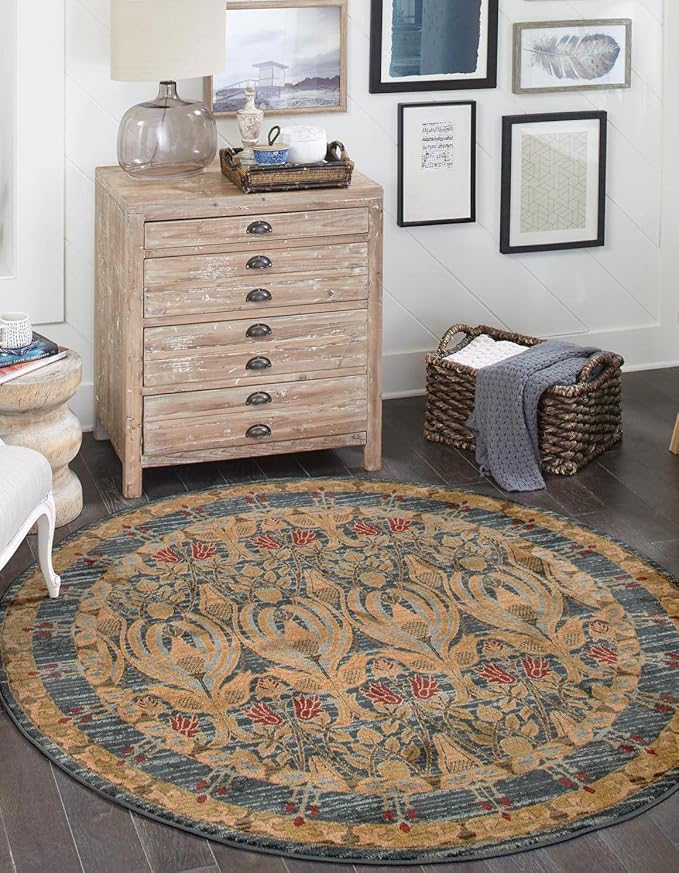 Rugs.com Chelsea Collection Rug – 6' Round Navy Blue Medium Rug Perfect for Kitchens, Dining Rooms