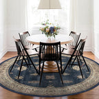 RUGGABLE Washable Vintage Area Rug – Verena Sapphire 6 ft Round, Stain-Resistant, Non-Slip – Medium Machine Washable Rugs for Living Room, Bedroom, Hallway, Entryway & Office–with Cushioned Pad