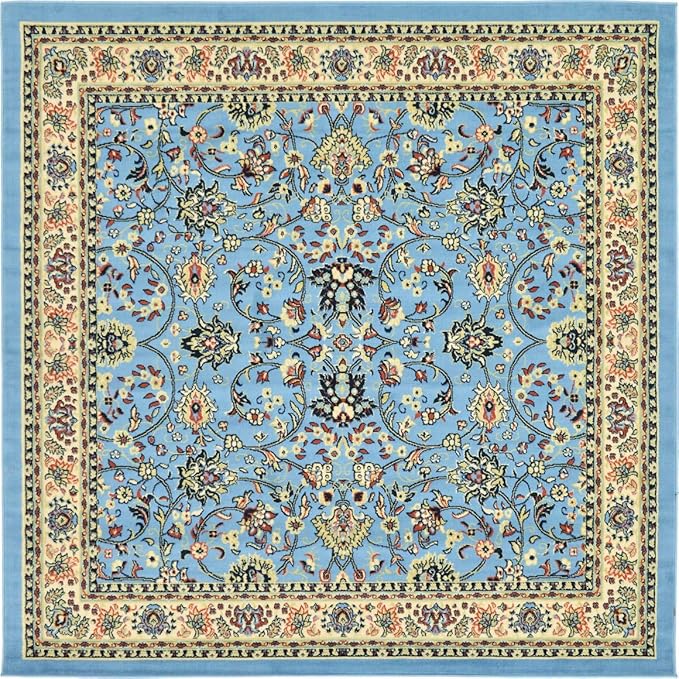 Unique Loom Sialk Hill Collection Area Rug - Washington (8' Square Light Blue/Navy Blue)