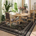 Rugcomf 5x7 Area Rugs Impressionist-Style Vintage Washable Area Rug Non Slip Low Pile Large Rugs for Living Room Bedroom Farmhouse Dining Room Kids Playroom, Black