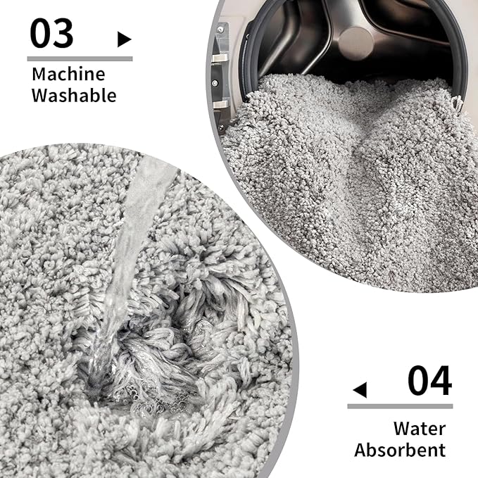 Small Bathroom Rug 17x24 Non Slip Gray Fluffy Bath Mat for Bathroom Floor Washable Plush Luxury Bath Rug for Tub Soft Shaggy Absorbent Shower Mat