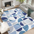 MUJOO Washable Rugs 9x12,Blue Large Area Rugs for Living Room Bedroom Dining Room,Boho Throw Floor Carpet Non Slip Soft Modern Abstract Navy Blue