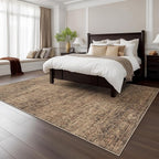 FMFUNCTEX 8x10 Washable Area Rug Rust Brown Vintage Neutral Distressed Oriental Large Non Slip Carpet for Living Room Bedroom Soft Low Pile Indoor Mat Retro Rug for Dining Room Kitchen Office Nursery