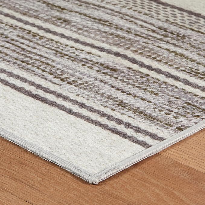 Dash & Albert Ellington Stripe Grey Machine Washable Rug, 4 X 6 Feet, Grey Stripe Pattern