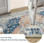 Area Rugs 5x7, Low Pile Washable Rugs, Soft Vintage Distressed Rugs for Bedroom, Living Room, Dining Room, Water Repellent, Non Shedding, Blue and Orange