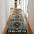YHSF South West Native American Area Rug C318 - Easy Clean, Thick, Soft, Durable Native Tribal American Indian Inspired Rug for Bedroom/Living Room and More - Blue-Brown, 2 ft 4 in x 10 ft 11 in