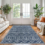 KUTA Area Rug 5x7 Navy Blue, Washable Boho Large Living Room Moroccan Rugs Non-Slip, Ultra Soft Geometric Traditional Farmhouse Carpet for Dining Room Bedroom Dorm Office Home Décor