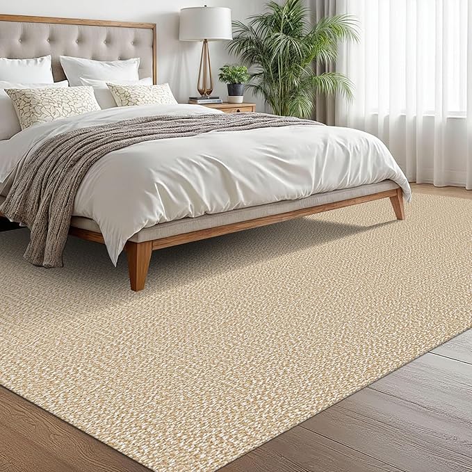EARTHALL Washable Area Rugs 6x9 Ft Non Slip Living Room Rugs Cotton Dining Room Rug Braided Bedroom Rugs Indoor Outdoor Floor Carpet for Living Room, Bedroom, Dining Room, Golden Beige/White