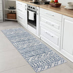 KUTA Moroccan Washable Runner Rug, 2x6 Non-Slip Vintage Blue White Boho Hallway Kitchen Rugs Ultra Soft Distressed Geometric Floor Carpet Runners for Bedroom Laundry Living Room