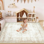 Vintage Living Room Area Rug - 5x7 Large Machine Washable Boho Moroccan Distressed Farmhouse Rugs for Bedroom - Soft Non-Slip Indoor Floor Accent Rugs for Office Dining Room (Beige, 5' x 7')