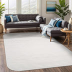 Beverly Rug Modern Geometric Area Rug 5x7 Low-High Pile Durable Soft Abstract Striped Indoor Rugs for Living Dining Room Office Stain Resistant Non Shedding Casual Indoor Carpet Beige White 5 x 7