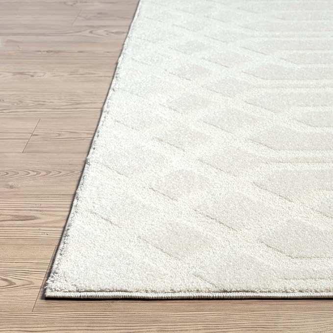 Abani Cozy Cream Area Rug for Living Room, Bedroom - Geometric Diamond Pattern - 6' x 9' - Durable & Easy to Clean