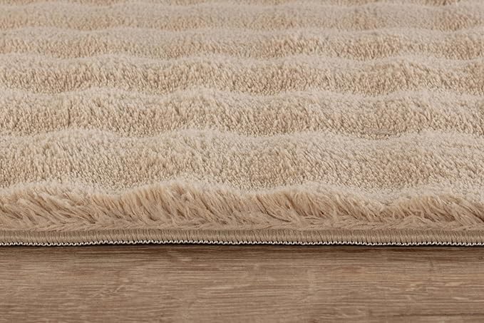 CAMILSON Modern Beige Non Slip Runner Rug 2x7 Ultra Soft High Pile Kitchen Rugs Non Skid Rubber Backing Durable & Easy to Clean Carpet for Entryway Bathroom Indoor Use (2 x 7 Beige)