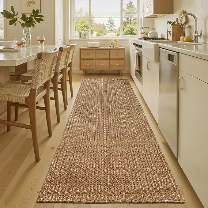 Bathroom Runner Rug,Boho 2x6 ft Hallway Runner,Braided Style Neutral Kitchen Runner Rugs,Faux Jute Rug with Rubber Backing,Machine Washable Solid Entryway Runner Non Slip,Light Brown