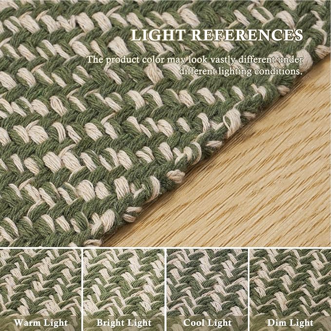 Collive Long Carpet Runners for Hallway 2.6x8ft, Washable Cotton Woven Kitchen Runner Rugs Low-Profile Entryway Rug, Natural/Green Modern Front Door Floor Carpet for Laundry Room Bedroom Doorway