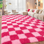 Area Rugs for Living Room, Soft Shaggy Carpets for Living Room, Fuzzy Rugs for Kids' Room, Perfect Decor for Modern Home Hot Pink Grid 8x10 Feet