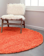 Unique Loom Solid Shag Collection Area Rug (3' 3" Round, Tiger Orange)