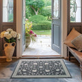 EVERGRACE Area Rugs for Entryway 2x3, Boho Floral Faux Wool Indoor Outdoor Small Rugs, Washable Rugs for Bedroom Bathroom Laundry Doormat, Low Pile Floor Mat Carpet for Home Decor, Ebony Black