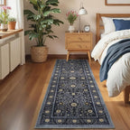 GarveeHome Boho 2x6 Runner Rug for Hallways Non Slip, Vintage Botanical Kitchen Rugs Washable Area Rug for Entryway Stain Resistant, Low Pile Soft Runner Blue Carpet for Bedroom Floor Laundry Room