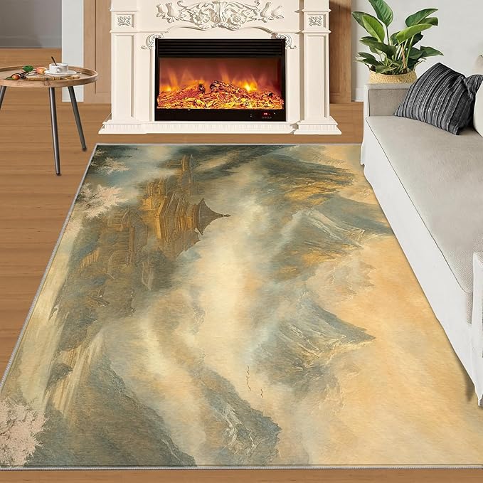 Misty Peaks Rugs for Bedroom - 5x8 Area Rug - Classic Fairy Palace Rugs for Living Room, Fairy Forest Rug, Washable Home Decor Carpet