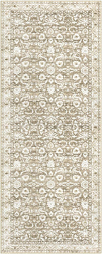 Vintage Floral 2x5 Runner Rug, Beige Tan White Washable Hallway Runner Rug Non-Slip Kitchen Rug Runner Super Soft Thin Printed Faux Wool Carpet for Entryway Bedroom Bedside Laundry Room Indoor